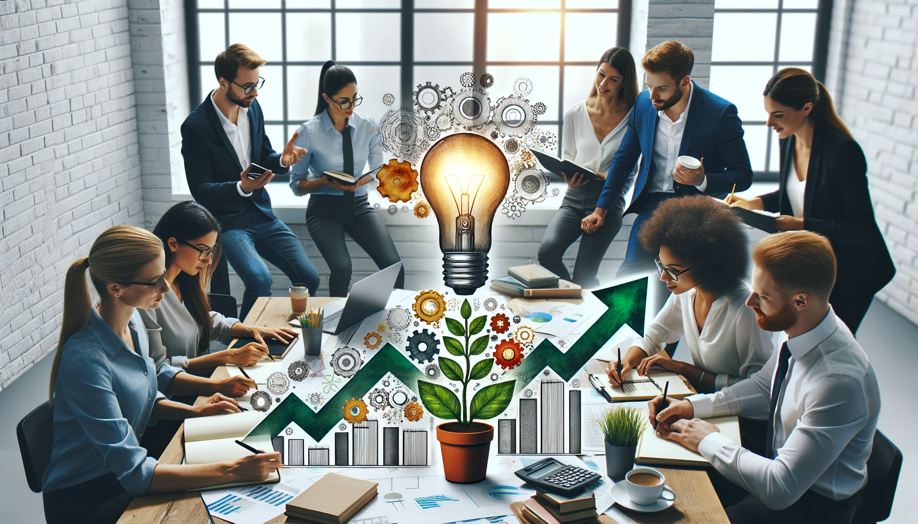 Cultivating a Growth Mindset for Success 14 A diverse team collaborating in a business environment, embodying professional growth mindset applications.