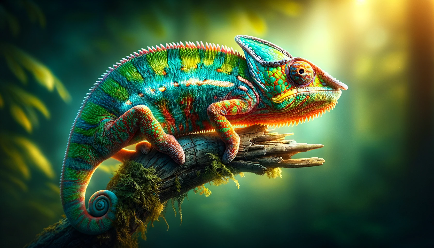Lizard Spiritual Meanings & Secrets 15 Colorful chameleon on a branch, highlighting its adaptive color-changing ability.