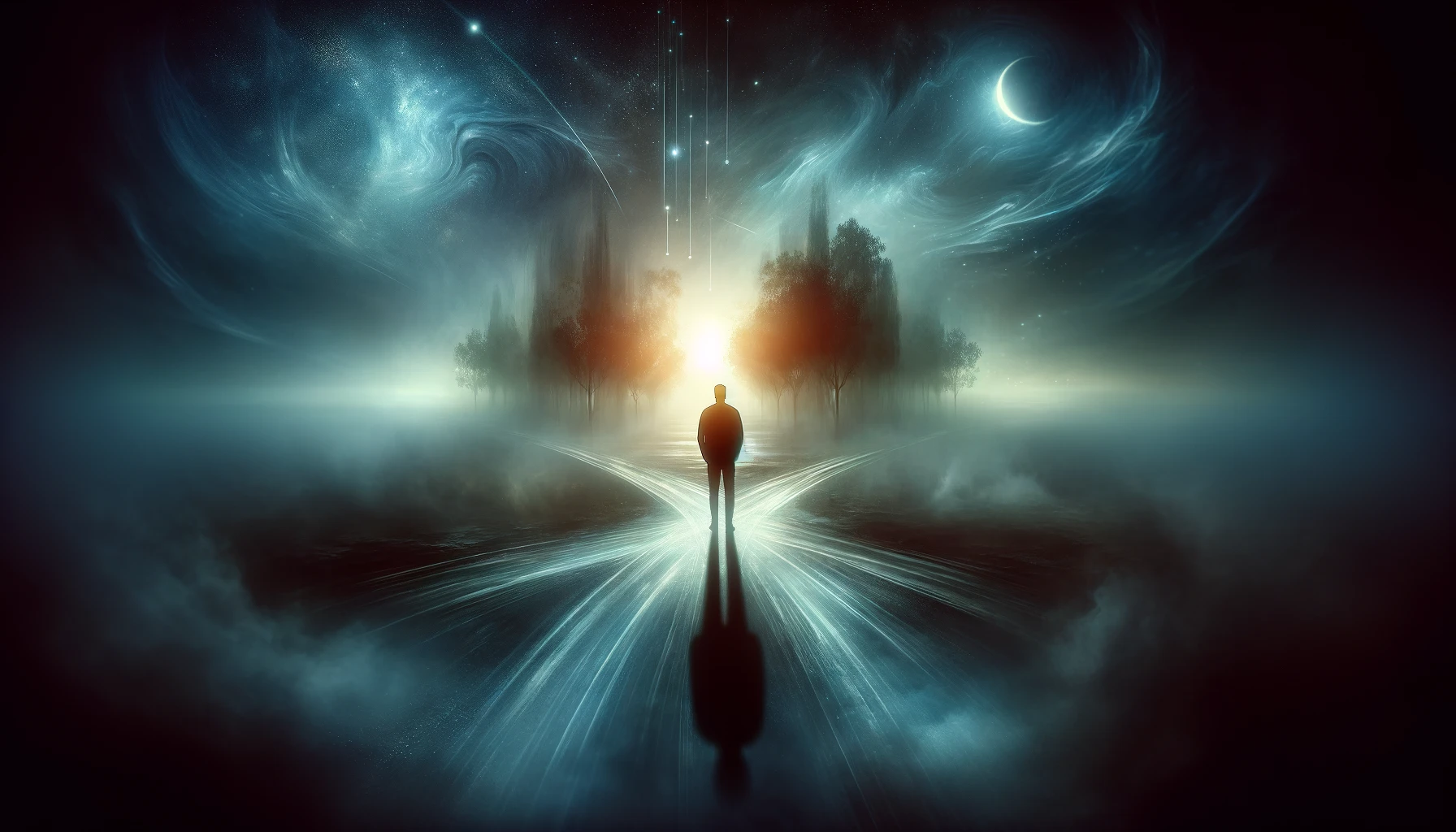 The Mystery of Warning Dreams 8 A warning dream of crossroads in a foggy landscape.