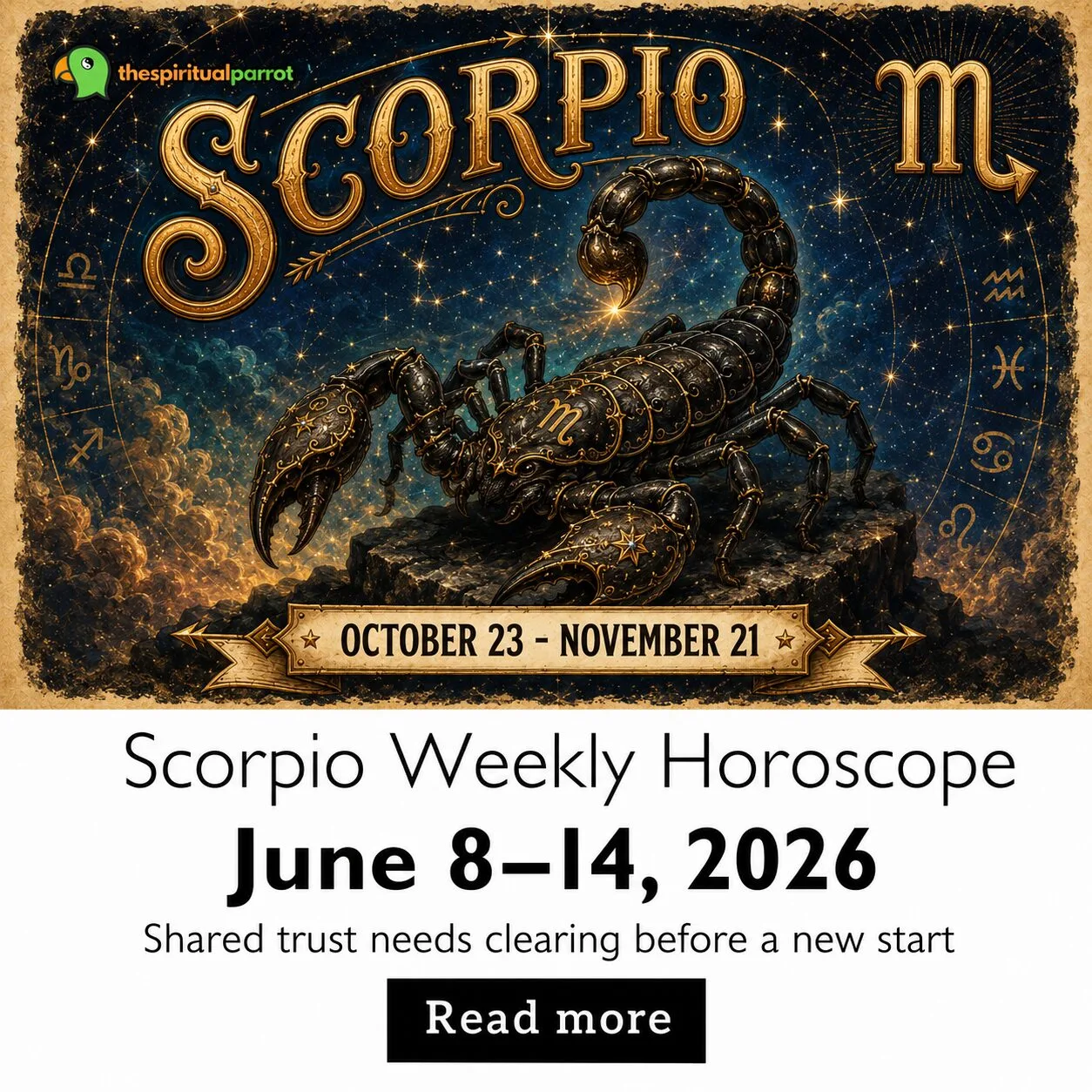 Scorpio Weekly Horoscope, June 8–14, 2026: Shared trust needs clearing before a new start